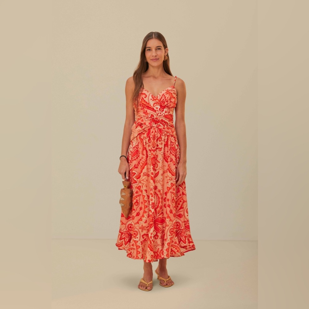 NWOT Farm Rio Red Jaipur Crossover Maxi Dress Small